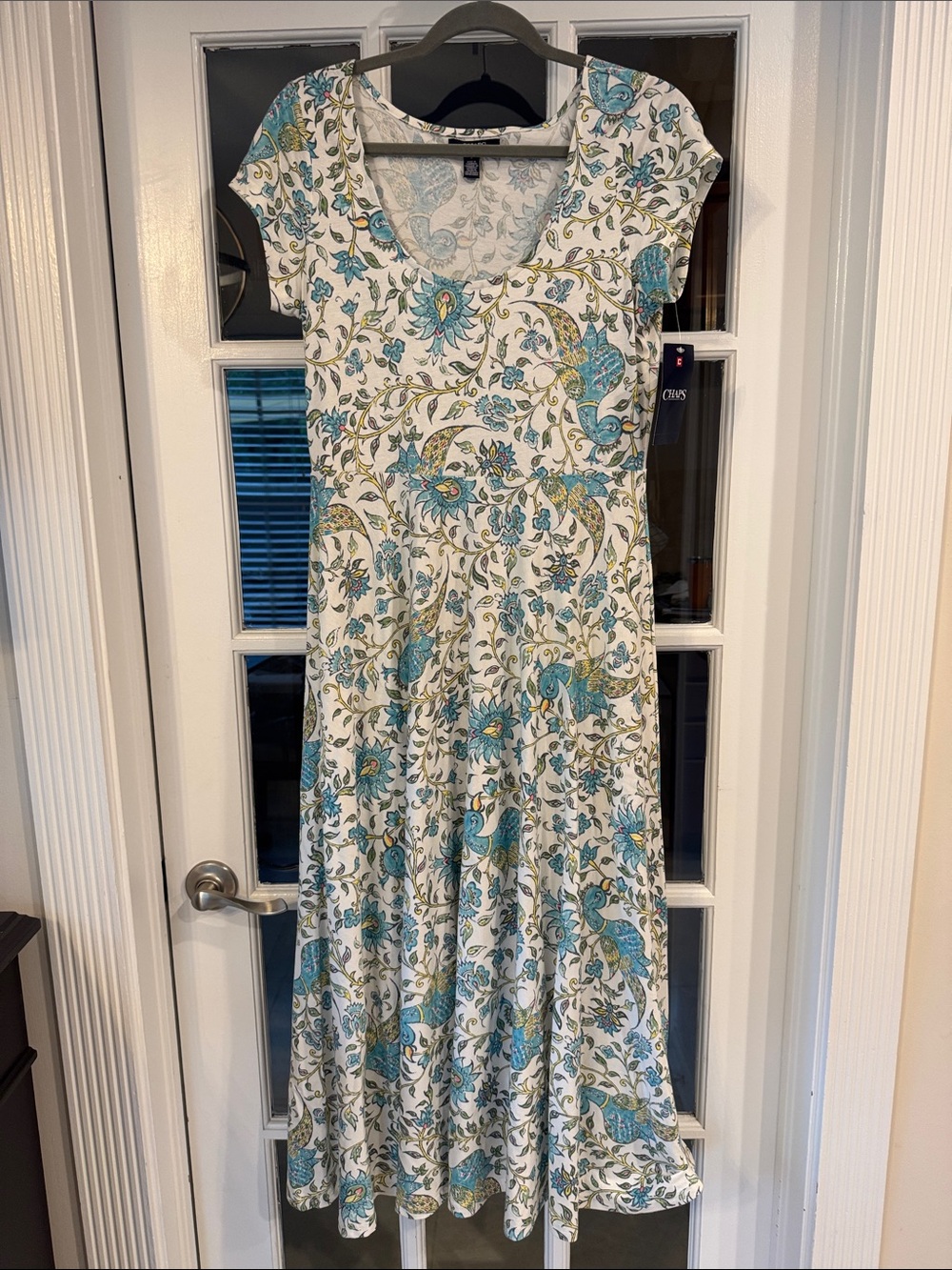 Chaps tropical Bay cream, floral bird print midi dress size M NWT